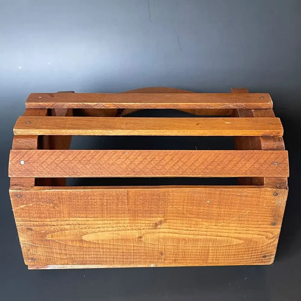 Vintage Wooden Slat Basket Hand Painted Heart Country Cottage Decor